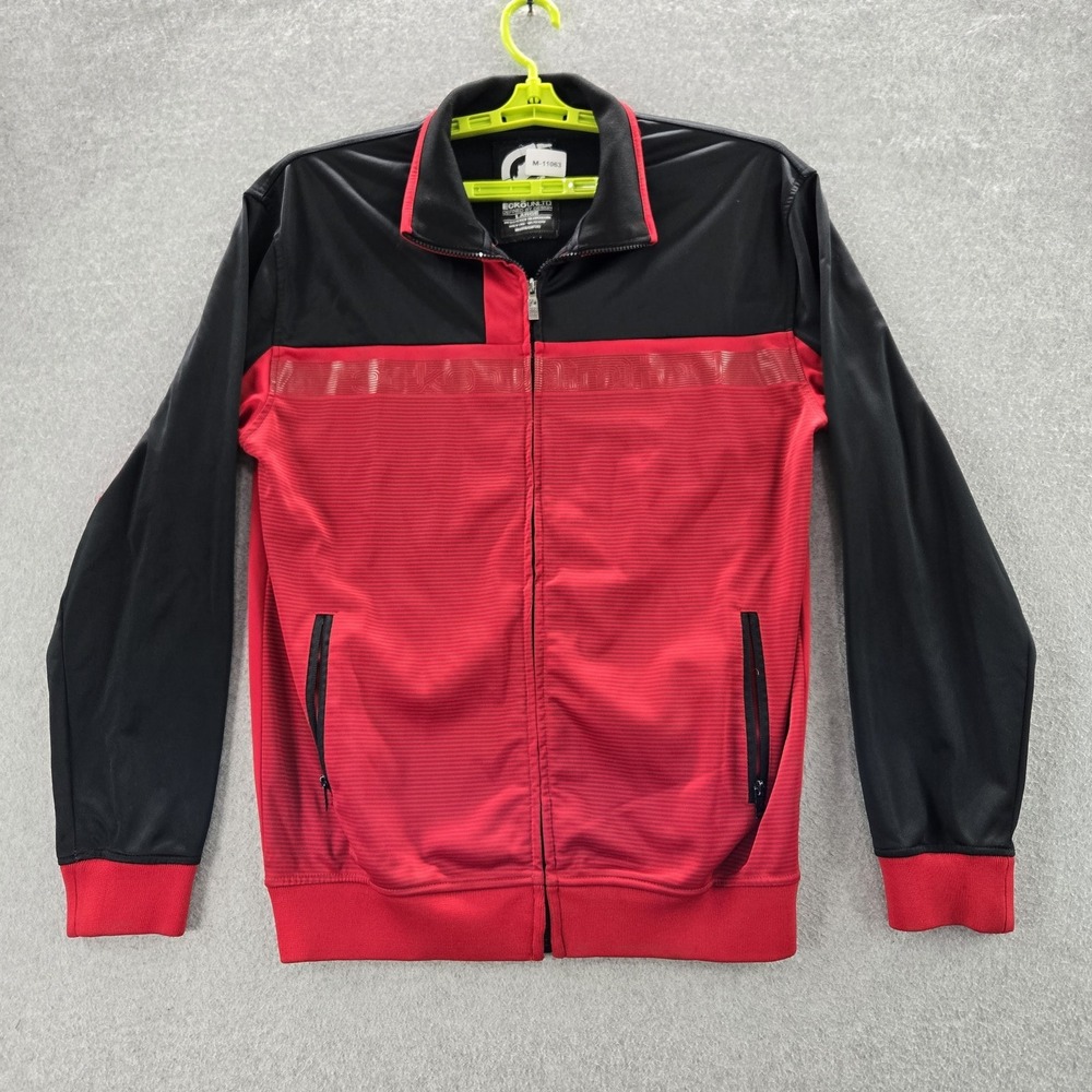 Ecko Unltd. Men Jacket LARGE Red Activewear Logo Zipper Long Sleeve READ